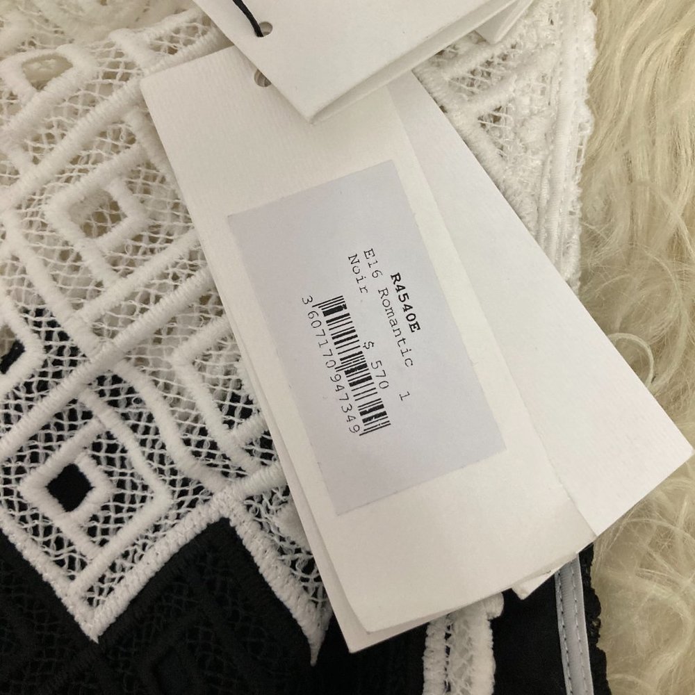 SANDRO Black & White Sleeveless Crochet Fit & Flare Dress - Picture 11 of 15